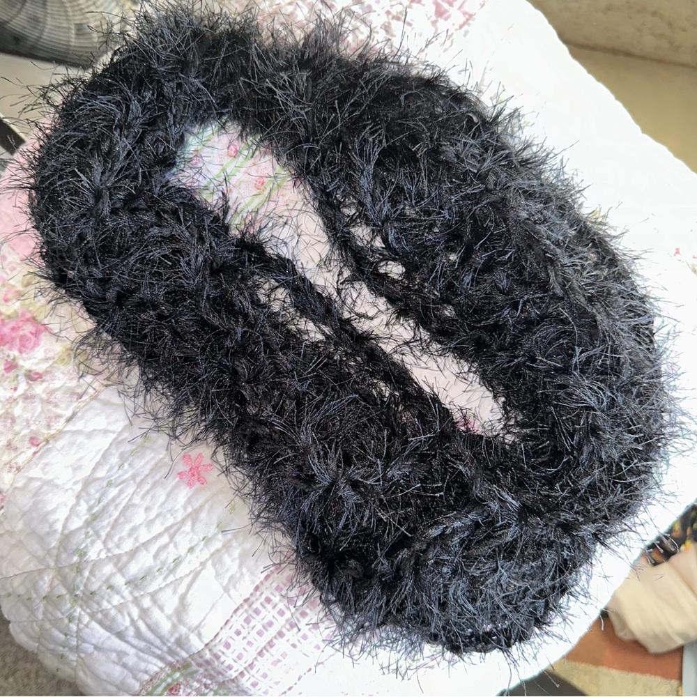 Adorable Versatile Black Infinity Fluffy Scarf - image 6